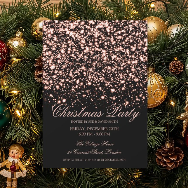 Convites Elegant Rose Gold Midnight Glam Christmas Party  (Elegant Rose Gold Midnight Glam Christmas Party Invitation)