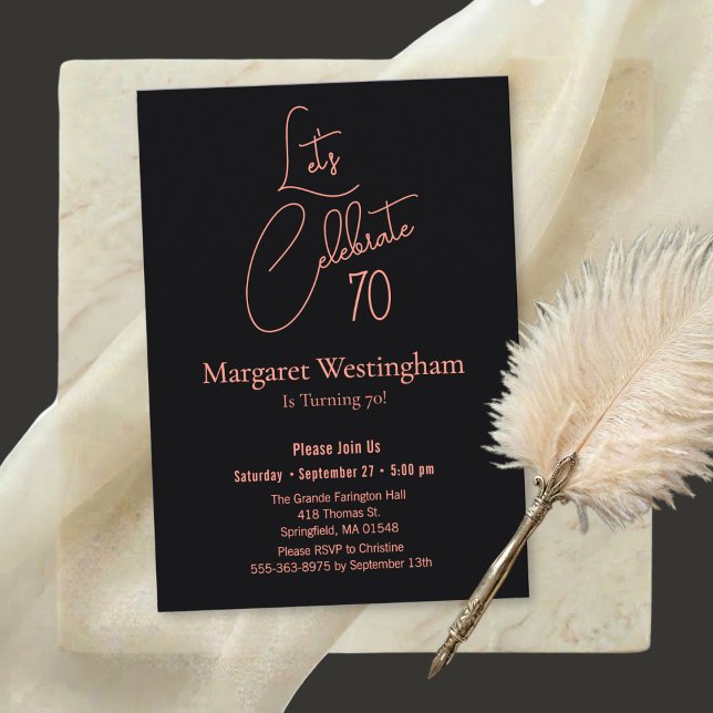Convites Elegant Rose Gold Script Typography 70th Birthday (Criador carregado)