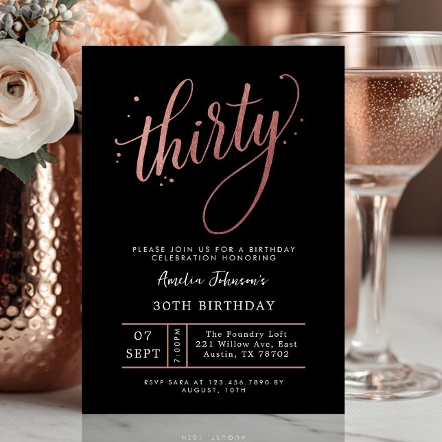 Convites Elegant Rose Gold Thirtieth 30th Birthday (Thirty and thriving ✨ Celebrate in style with this elegant rose gold birthday invite.)