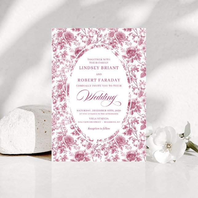 Convites Elegant Rose Gold Toile Rose Pattern Wedding Boho (Elegant Rose Gold Toile Rose Pattern Wedding Invitation)