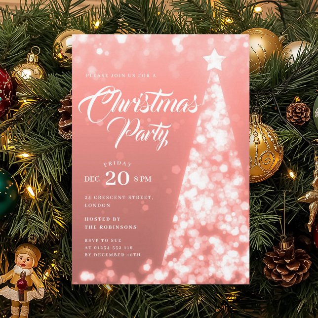Convites Elegant Rose Gold Winter Christmas Tree Holiday  (Elegant Rose Gold Winter Christmas Tree Holiday Invitation)