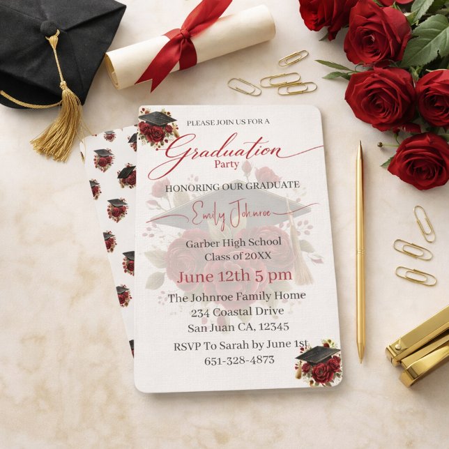 Convites Elegant Rose Graduation Invitation Template (Criador carregado)