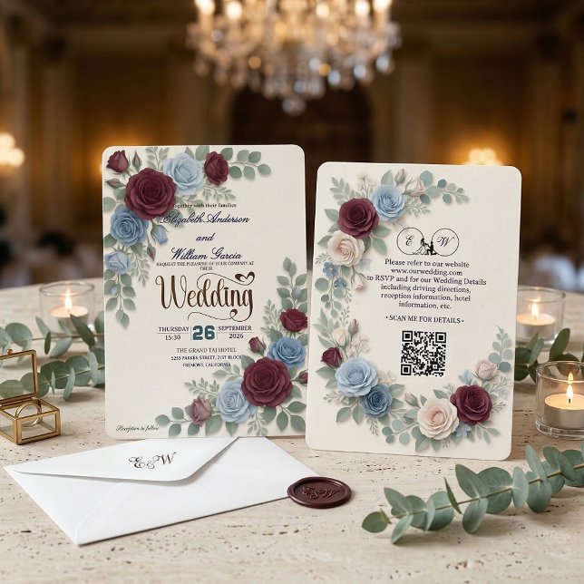 Convites Elegant Rose Modern QR Code Wedding (Criador carregado)