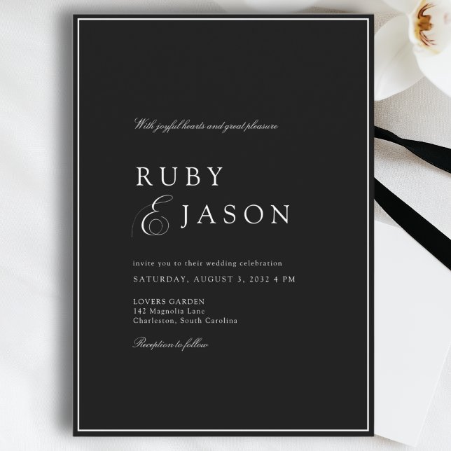 Convites Elegant Royal Black & White Wedding (Elegant Royal & White Black Wedding Invitation - Black Tie)
