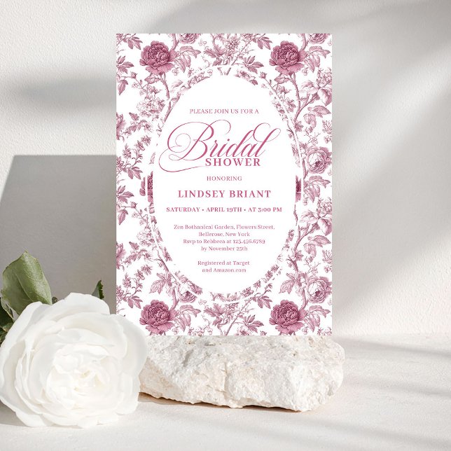 Convites Elegant Royal Blush Rose Pattern Bridal Shower  (Elegant Royal Blush Rose Pattern Bridal Shower Invite)