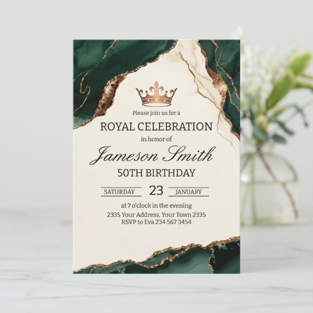 Convites Elegant Royal Celebration Green And Gold Birthday (Em pé/Frente)