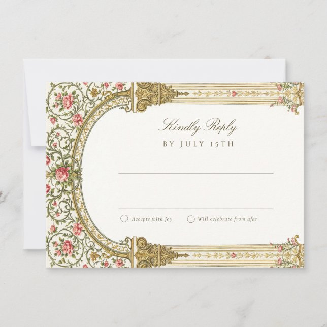 Convites Elegant RSVP Card with Baroque Gold (Frente)