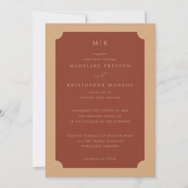 Convites Elegant Rust Minimalist Wedding Invitation (Frente)