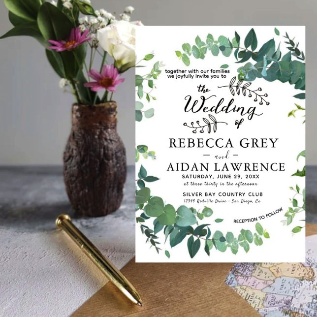 Convites Elegant Rustic Eucalyptus Green Wedding Invitation (Criador carregado)