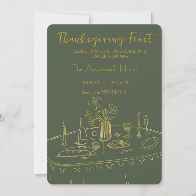 Convites Elegant Rustic Thanksgiving Dinner (Frente)