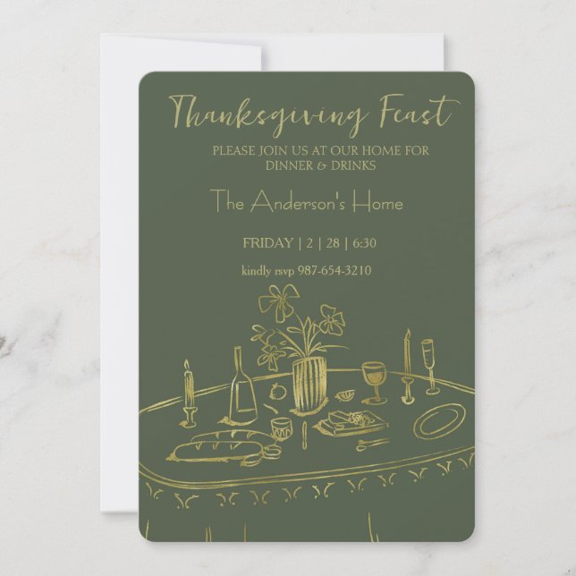 Convites Elegant Rustic Thanksgiving Dinner (Frente)