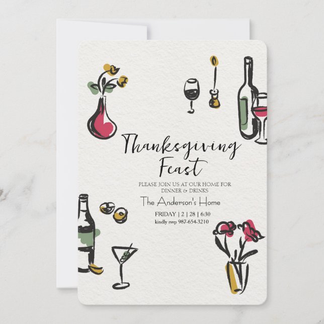 Convites Elegant Rustic Thanksgiving Dinner (Frente)