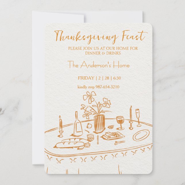 Convites Elegant Rustic Thanksgiving Dinner (Frente)