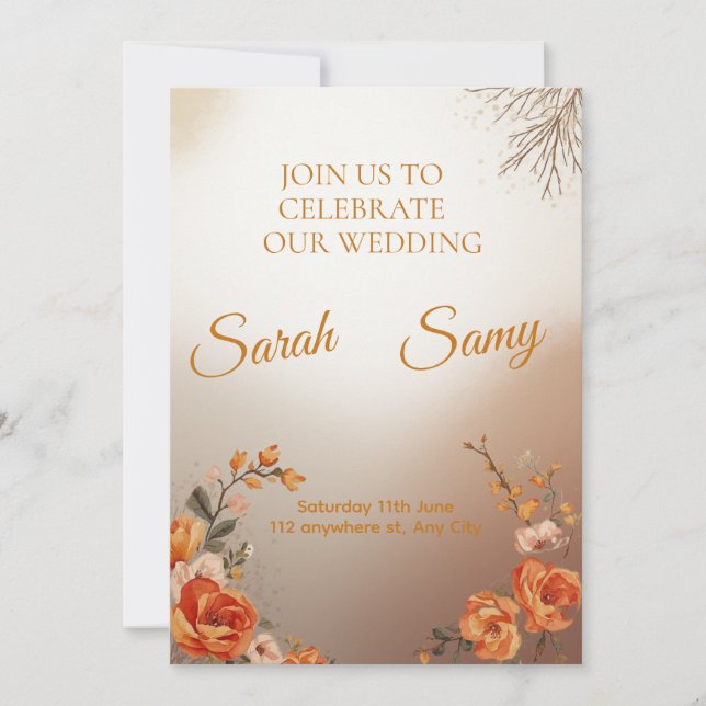 Convites Elegant Saffron Floral Wedding Invitation Set (Frente)