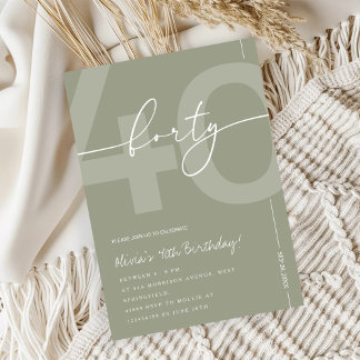 Convites Elegant Sage Green 40th Birthday Party