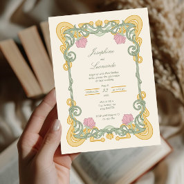 Convites Elegant Sage Green and Gold Art Nouveau Invite