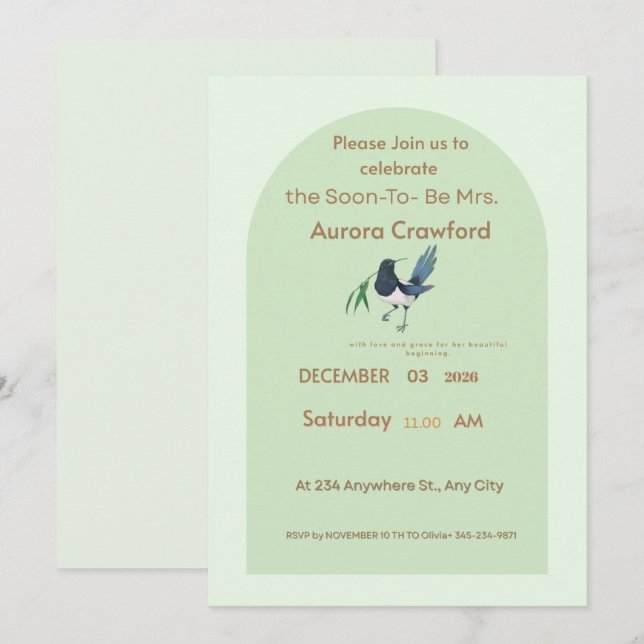 Convites Elegant Sage Green Arch Bridal Shower Invitation - (Frente/Verso)