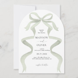 Convites Elegant Sage Green Bow Monogram Arch Wedding