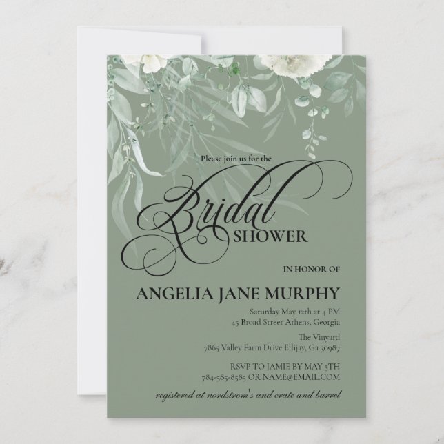 Convites Elegant Sage Green Bridal Shower Invitation (Frente)