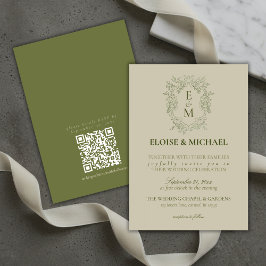 Convites Elegant Sage Green Crest Monogram Wedding