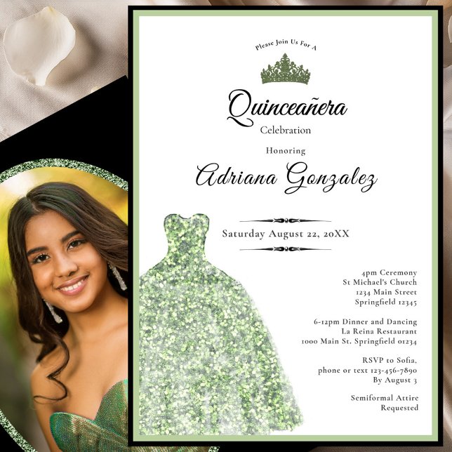 Convites Elegant sage green dress 18th birthday debut (Criador carregado)