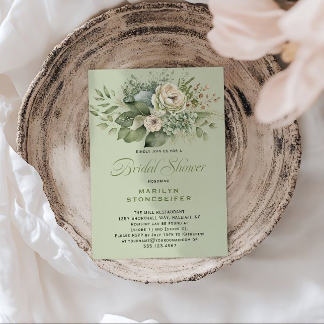 Convites Elegant Sage Green Eucalyptus Bridal Shower | (Criador carregado)