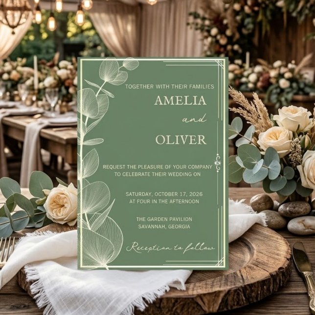 Convites Elegant Sage Green Eucalyptus Wedding Invitation (Criador carregado)