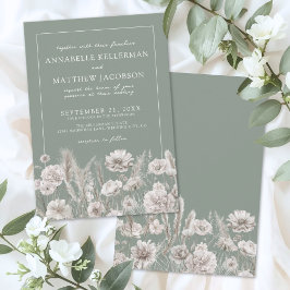 Convites Elegant Sage Green Floral Boho Wedding