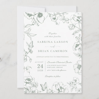 Convites Elegant Sage Green Floral Garden Wedding Photo