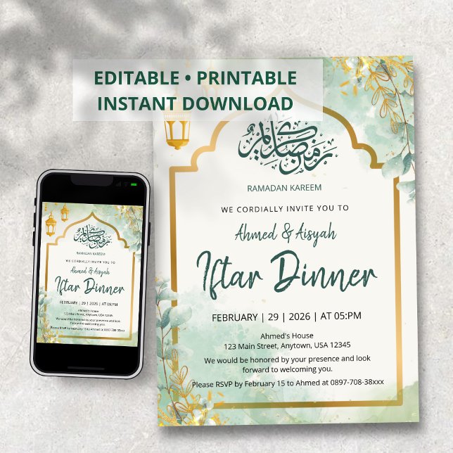 Convites Elegant Sage Green Floral Iftar Invitation (Criador carregado)