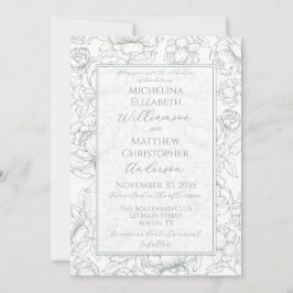 Convites Elegant Sage Green Hand-Drawn Floral Wedding  Invi