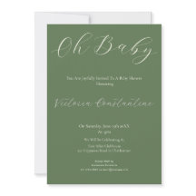 Elegant Sage Green Oh Baby Shower Invitation