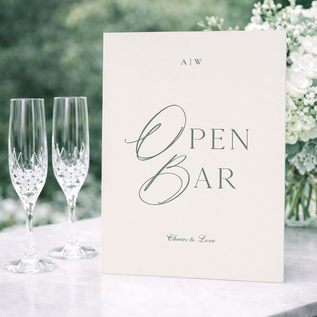 Convites Elegant Sage Green Open Bar Sign (Criador carregado)