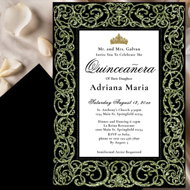 Convites Elegant Sage Green Quinceanera Invitation  (Criador carregado)