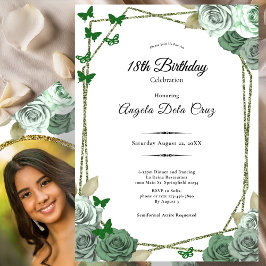 Convites Elegant Sage Green Rose 18th Birthday Debut 