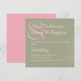 Convites Elegant Sage Green & Rose Pink Ginkgo Wedding