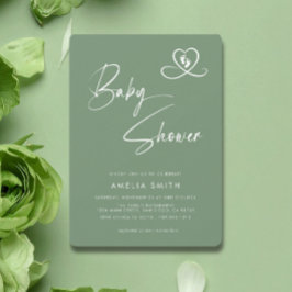 Convites Elegant Sage Green Script Baby Shower