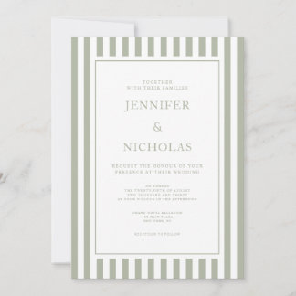 Convites Elegant Sage Green Stripes Wedding
