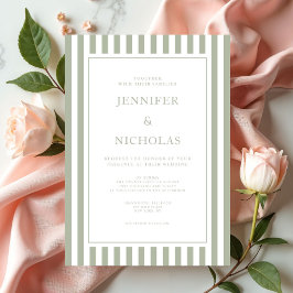 Convites Elegant Sage Green Stripes Wedding