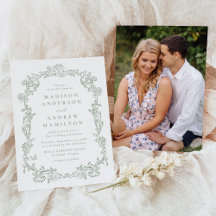 Elegant Sage Green Victorian Floral Photo Wedding