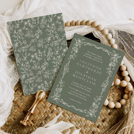 Convites Elegant Sage Green Vintage Victorian Wedding