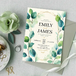 Convites Elegant Sage Green Watercolor Eucalyptus Leaves