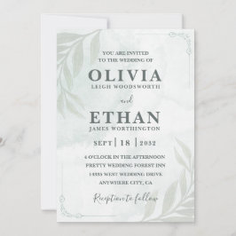 Convites Elegant Sage Green Watercolor Foliage Wedding 