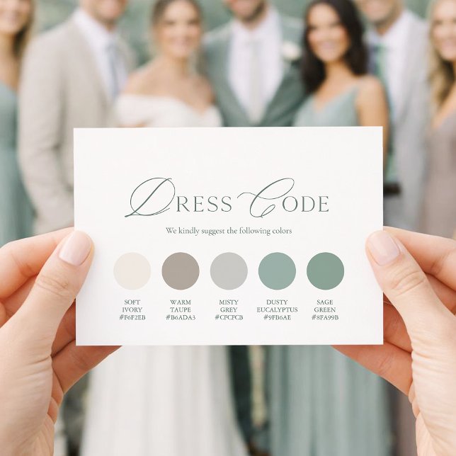 Convites Elegant Sage Green Wedding Dress Code Card (Criador carregado)