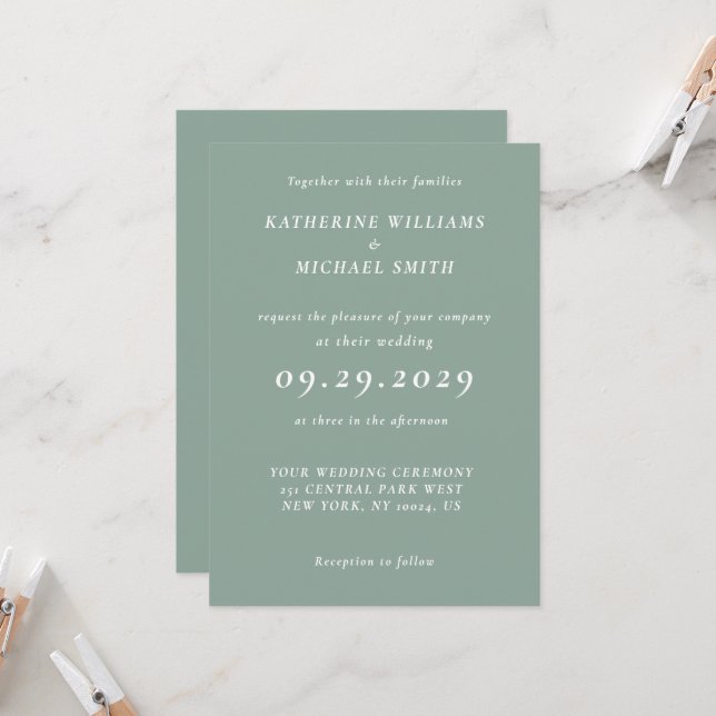 Convites Elegant Sage Green Wedding Invitations (Frente/Verso In Situ)