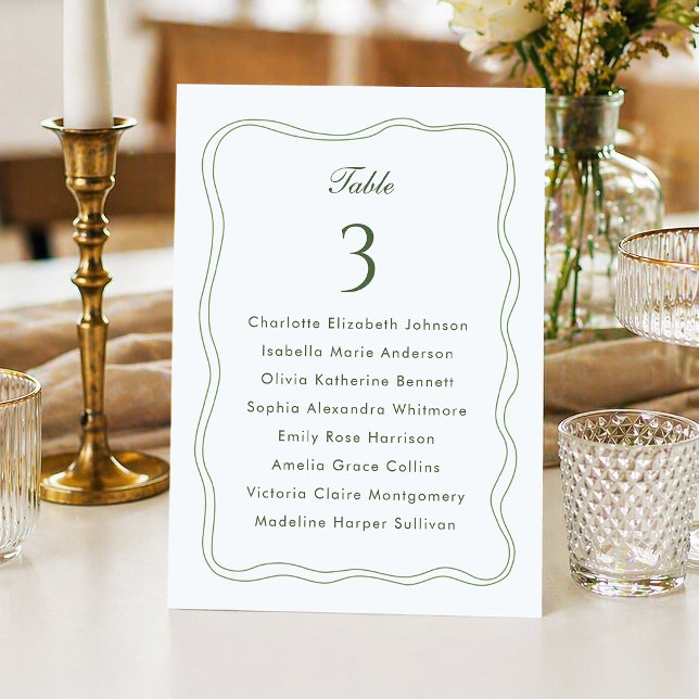 Convites Elegant Sage Green Wedding Seating List (Criador carregado)