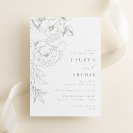Convites Elegant Sage Line Art Floral Wedding