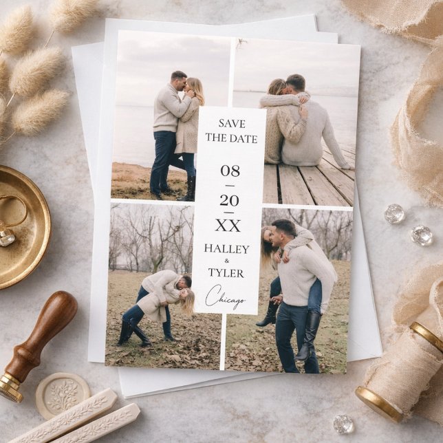 Convites Elegant Save the Date Wedding Photo Collage (Criador carregado)