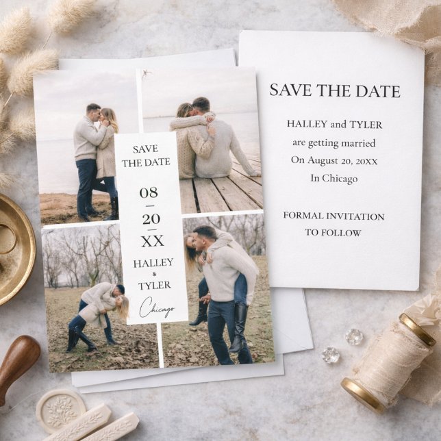 Convites Elegant Save the Date Wedding Photo Collage (Criador carregado)
