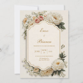 Convites Elegant Scalloped Blush Peony Floral Wedding